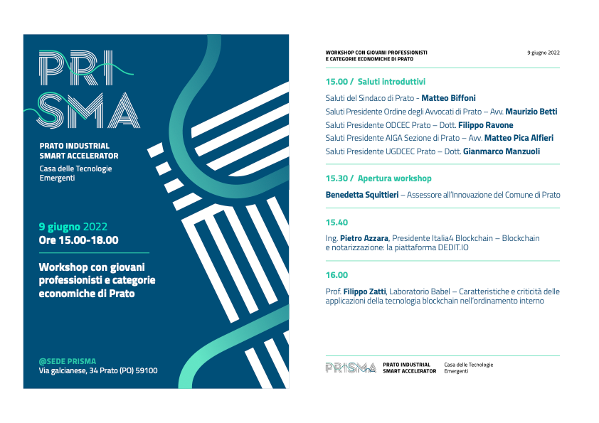 Blockchain, Workshop con giovani professionisti e categorie economiche di Prato